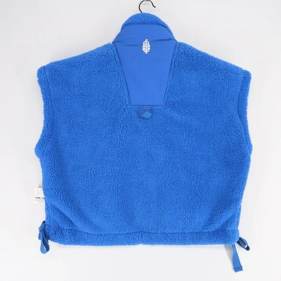 Free People Scout It Out Vest Womens XS Cobalt Blue Fleece Snap Front Boxy Fit - Picture 2 of 11